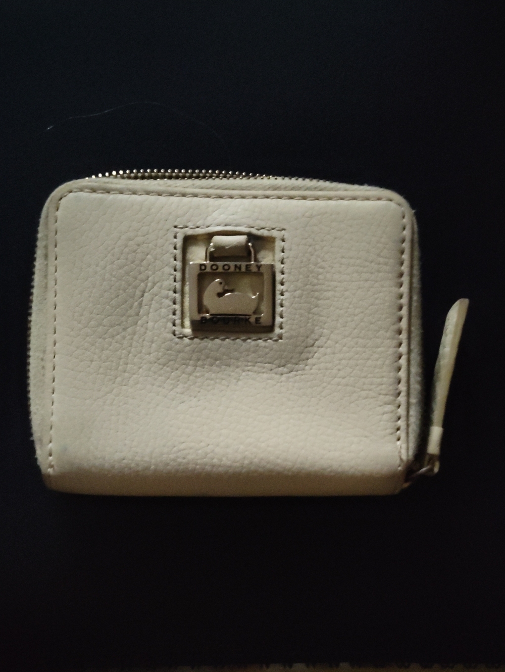 Dooney & Bourke Cream Pebbled Leather Zip Wallet with Duck Logo